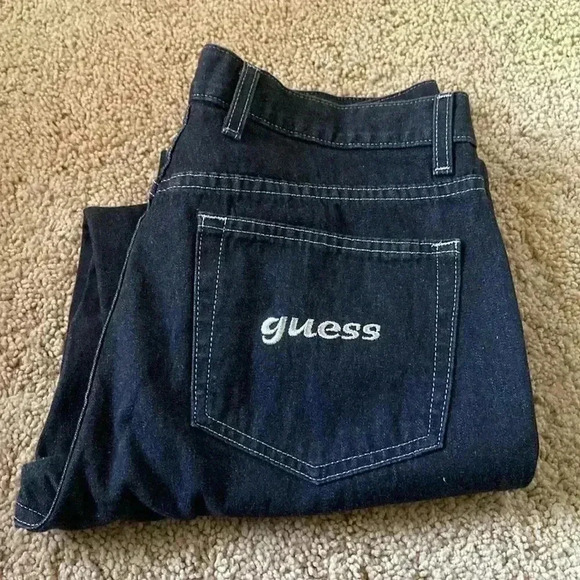 VINTAGE RARE GUESS JEANS WITH SILVER STITCHING SIZE 32 - Picture 1 of 4